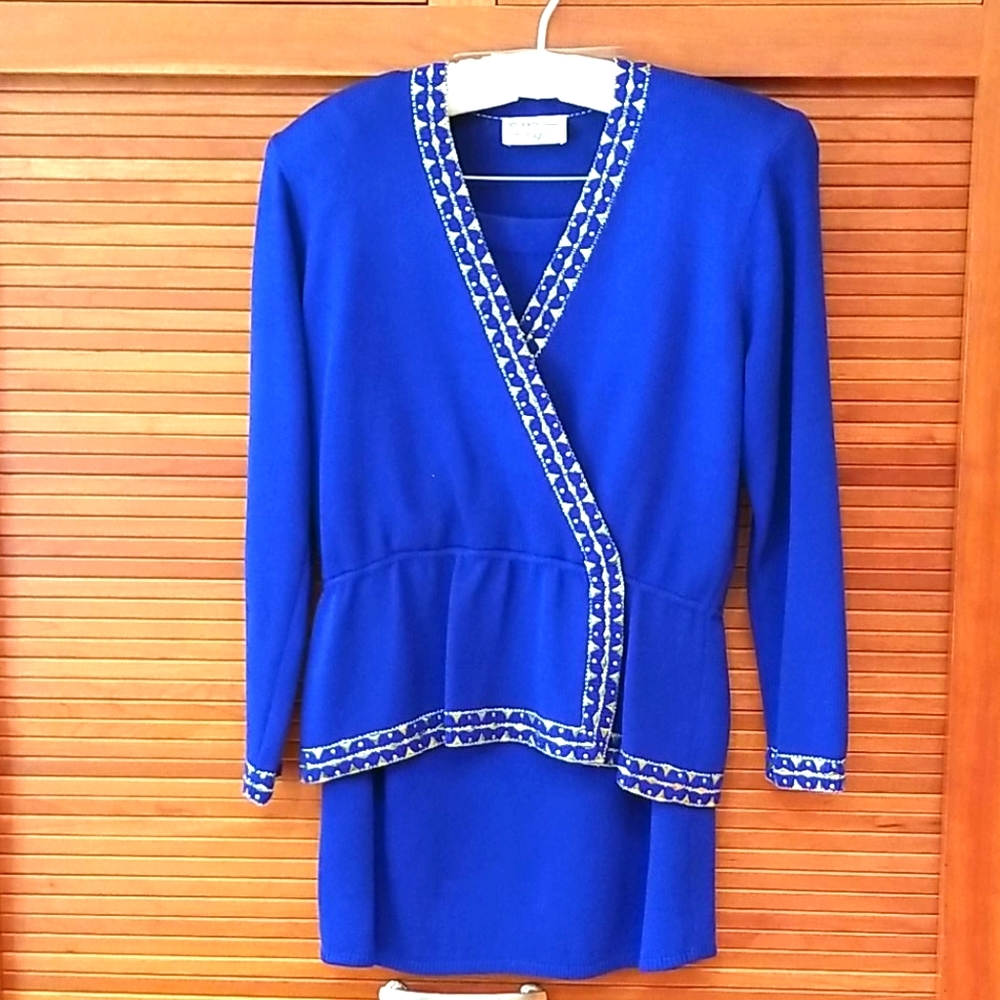 Vintage St. John  royal blue knit set